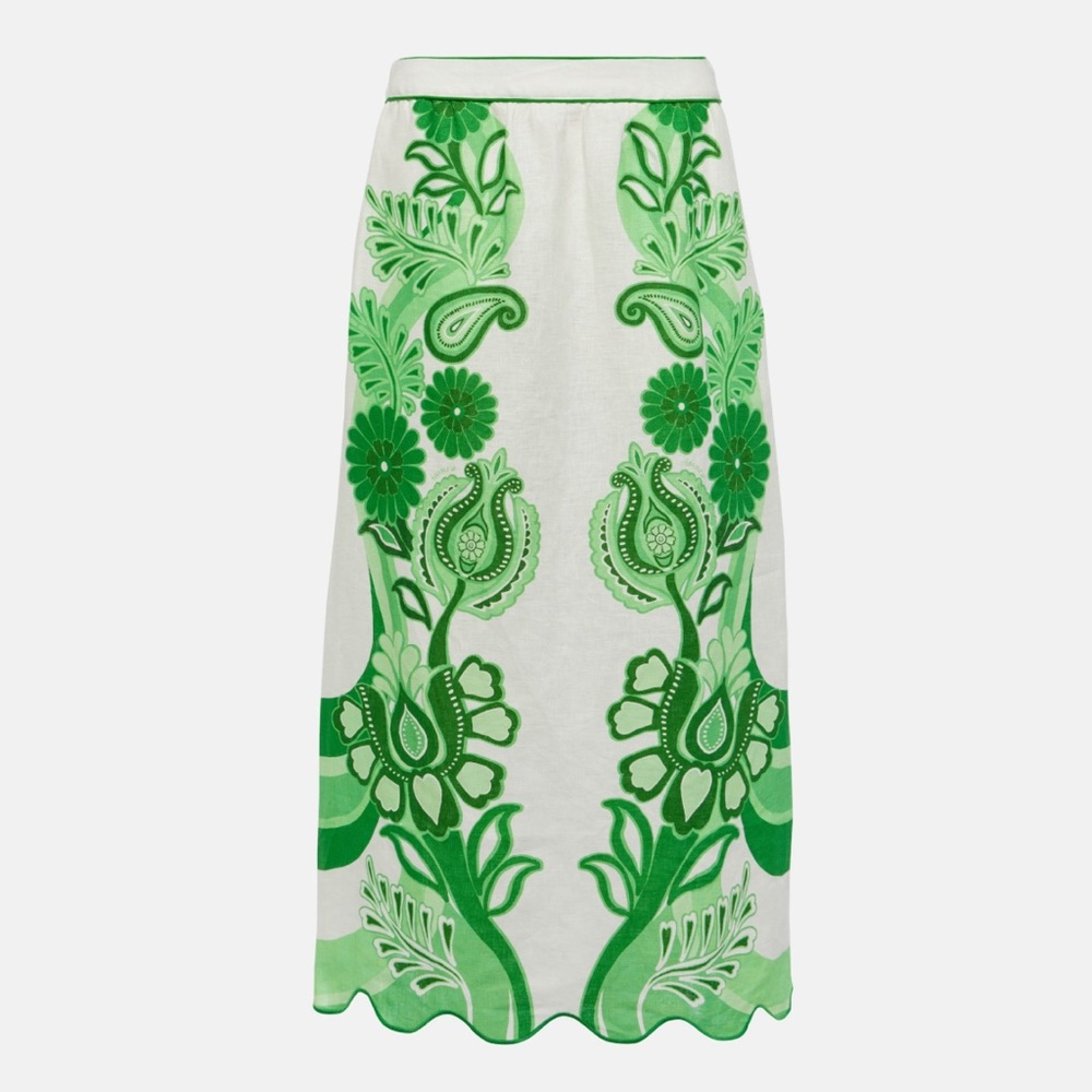 Farm Rio • Color Festival Green Linen Midi Skirt